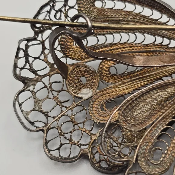 VTG Silver Filigree Butterfly Brooch Pin Pendant 1950s-60s Mid Century Jewelry - Picture 6 of 11